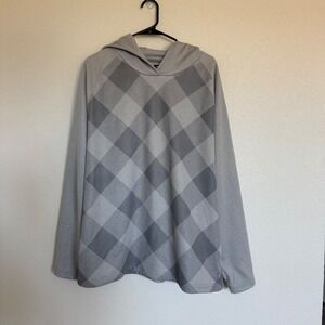 FootJoy Mens XL Tonal Grey Plaid Performance Golf Hoodie Fleece Lined Pullover